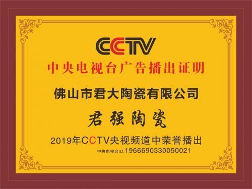 CCTV频道荣誉播出证明